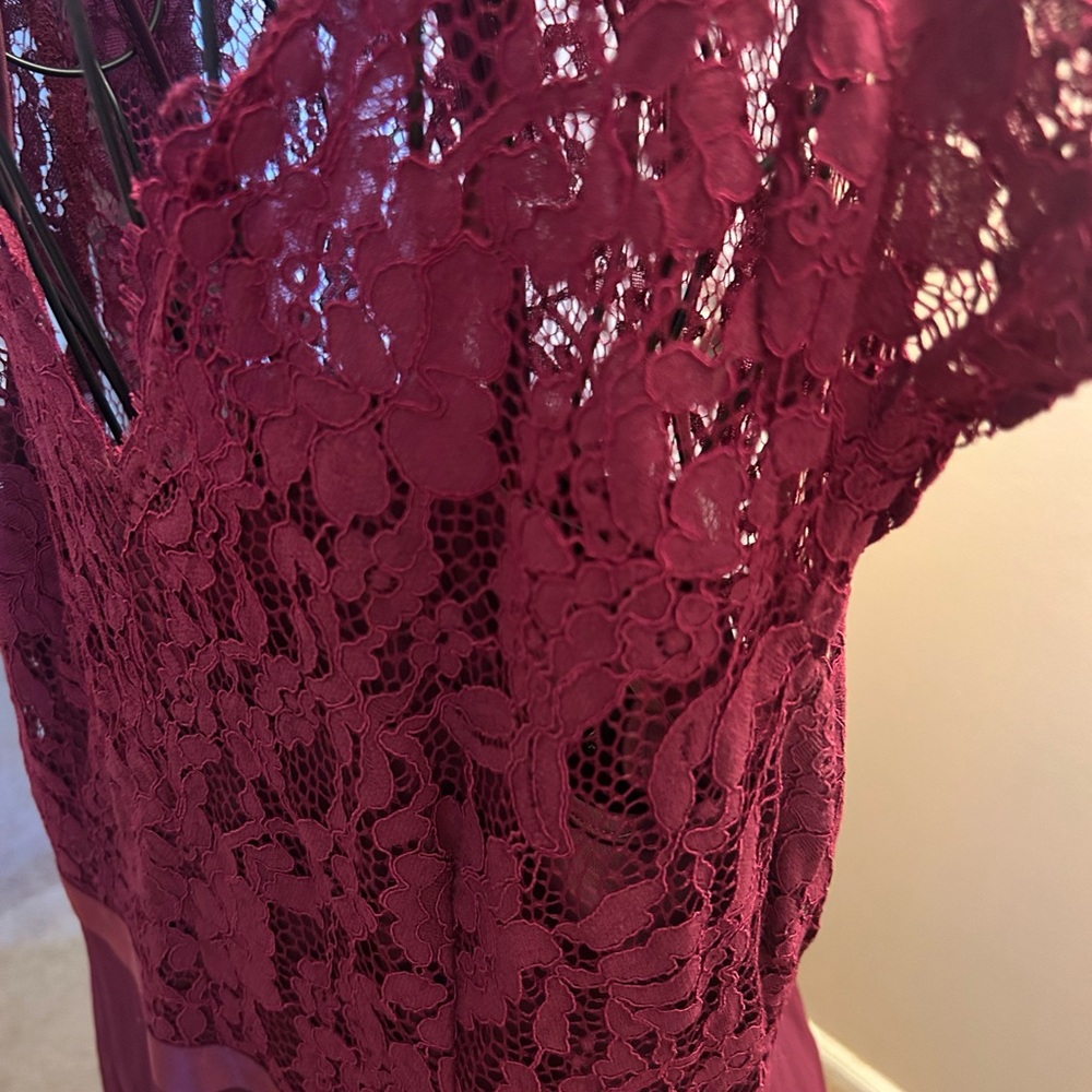 Miusol Burgundy Lace High Low Dress - Picture 2 of 5
